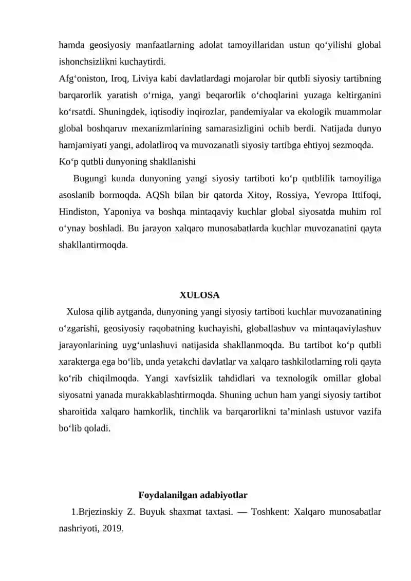 Dunyoning yangi siyosiy tartiboti konturlari 2