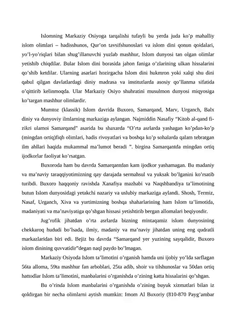 Islom markaziy Osiyoda mutaffakkirlarning ro'yxati 2