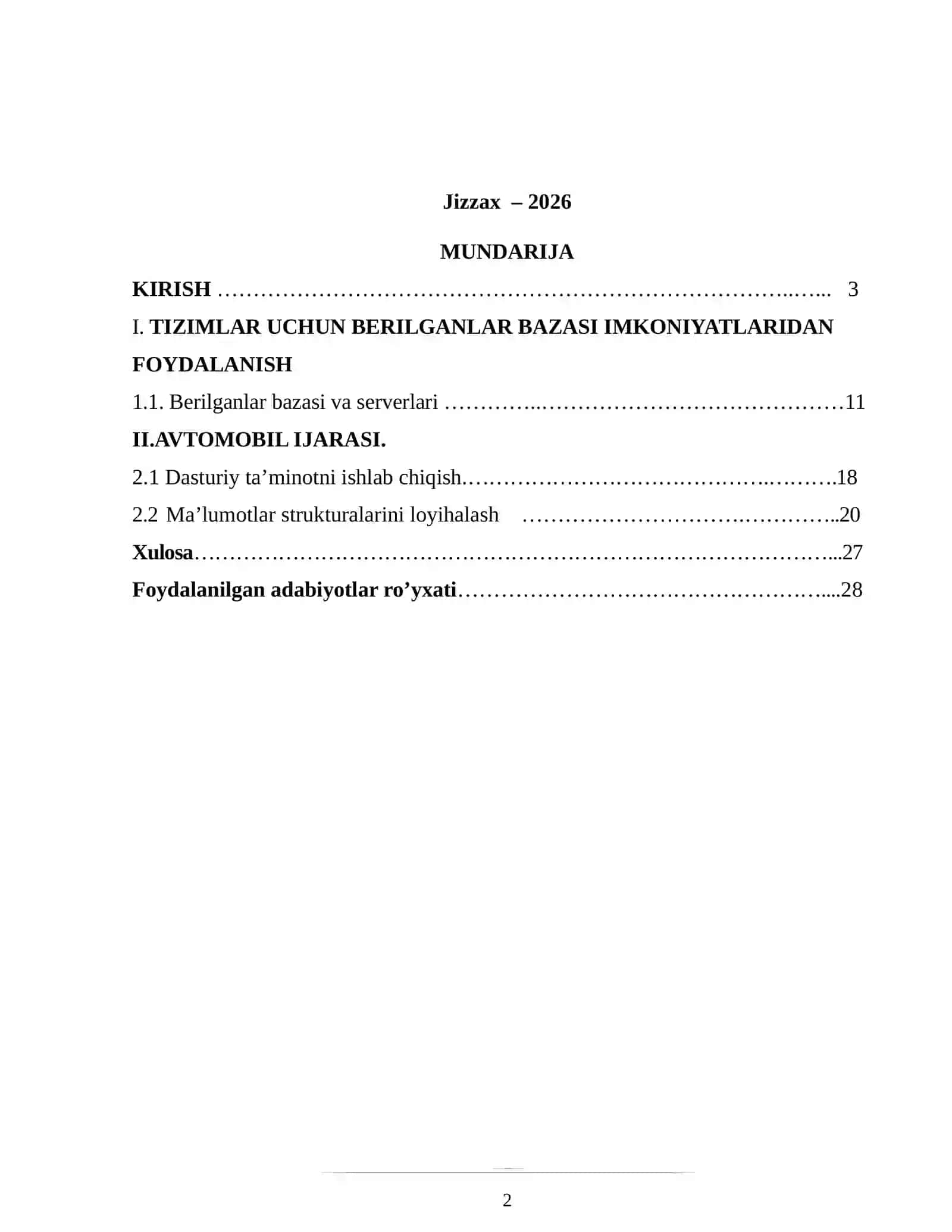Avtomobil ijarasi axborot tizimi dasturiy ta'minotini yaratish 2