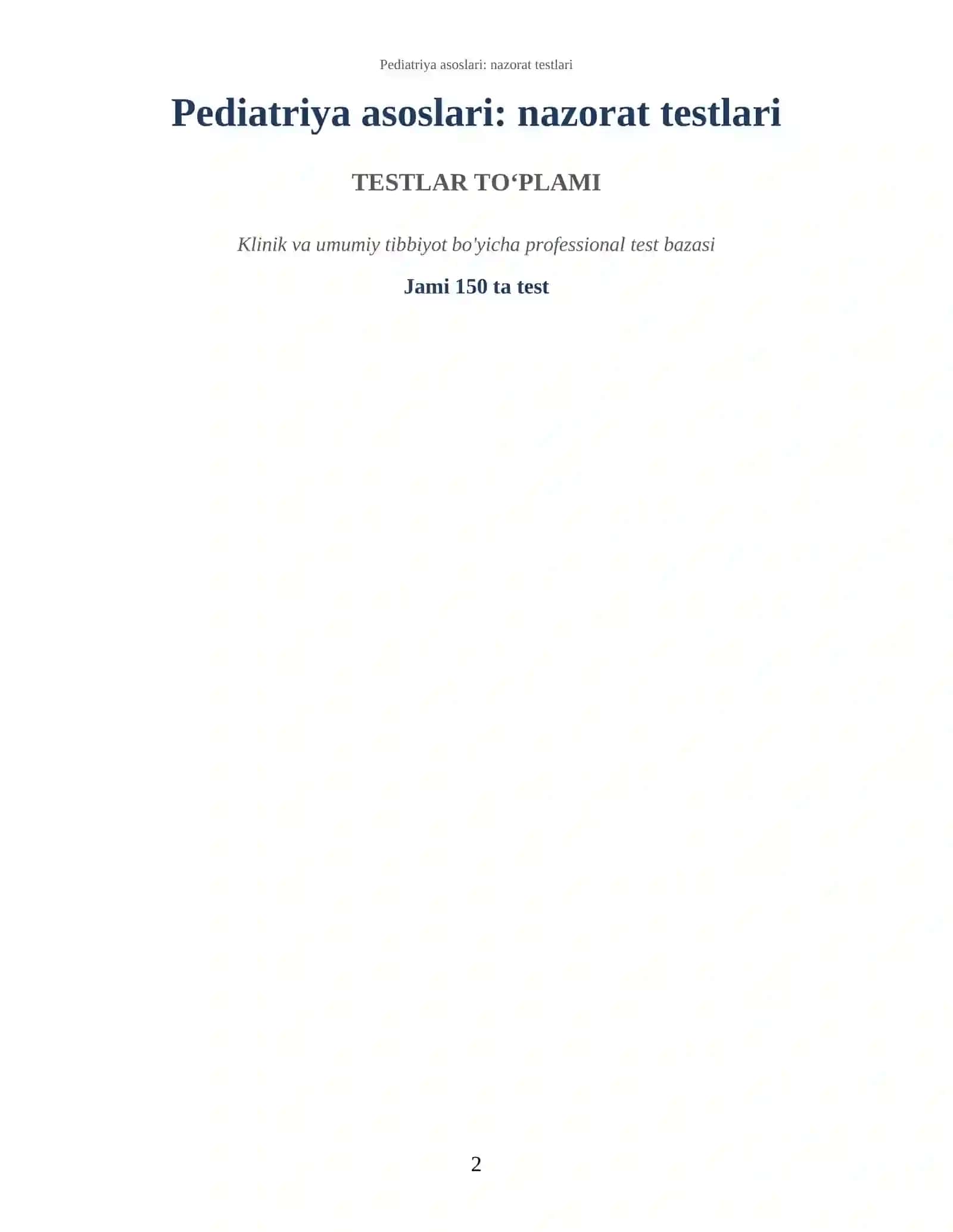 Pediatriya asoslari: nazorat testlari 2
