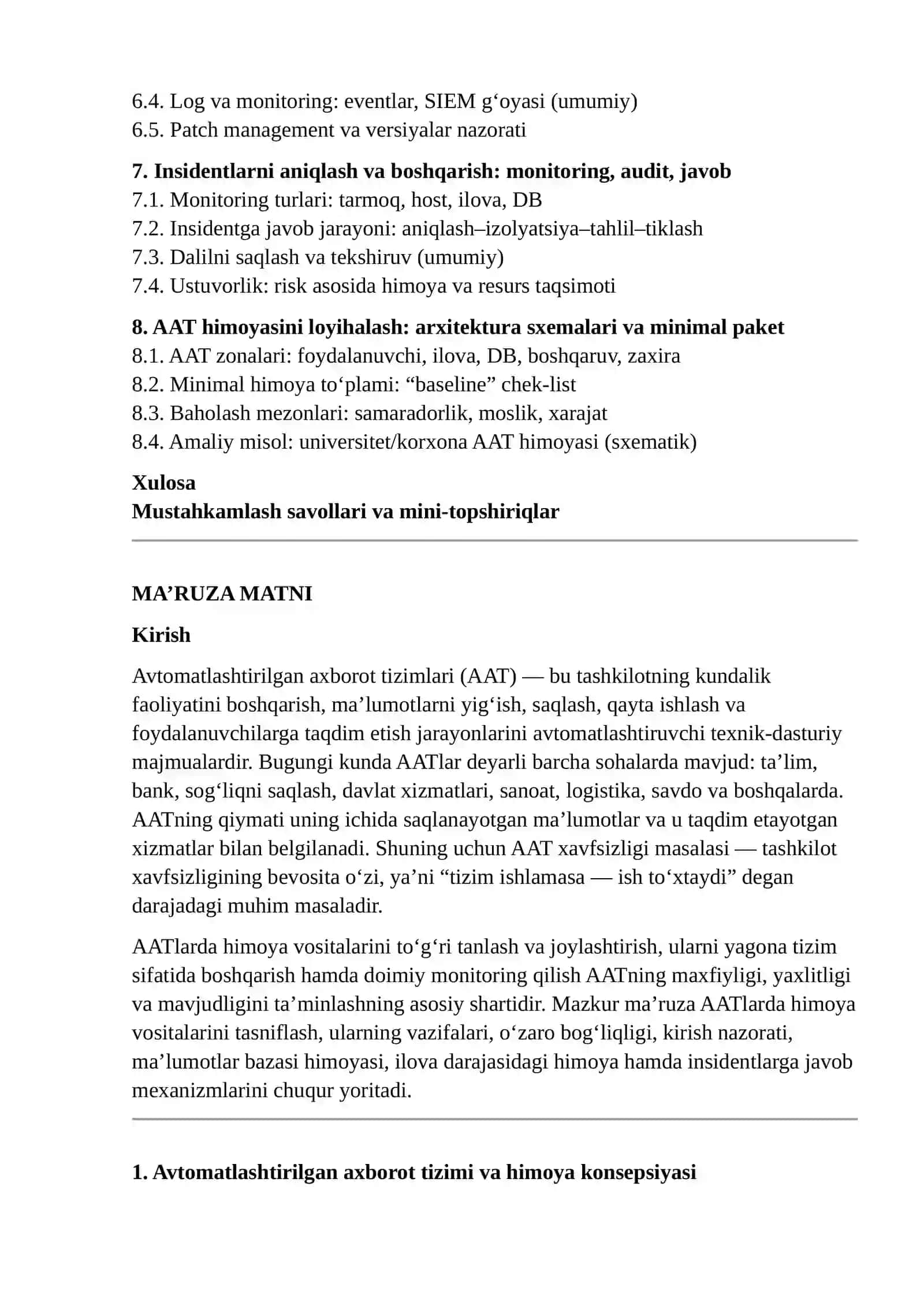 AVTOMATLASHTIRILGAN AXBOROT TIZIMLARIDA HIMOYA VOSITALARI 2