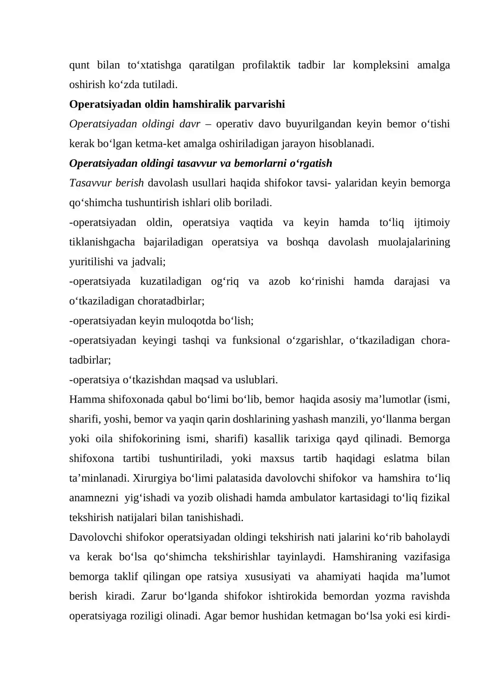 Operatsiyadan oldingi va operatsiyadan keyingi davr 2