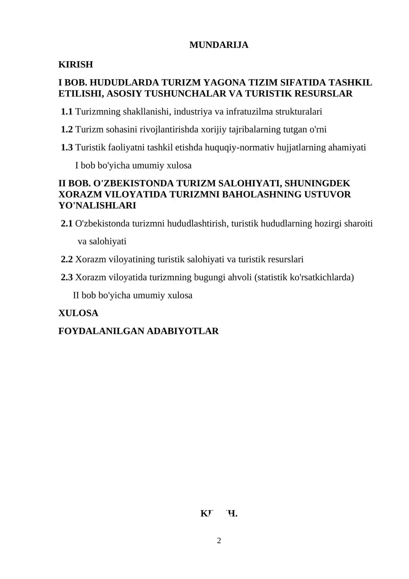 Turistik xizmatlar bozori fanidan tayyorlangan Kurs ishi 2
