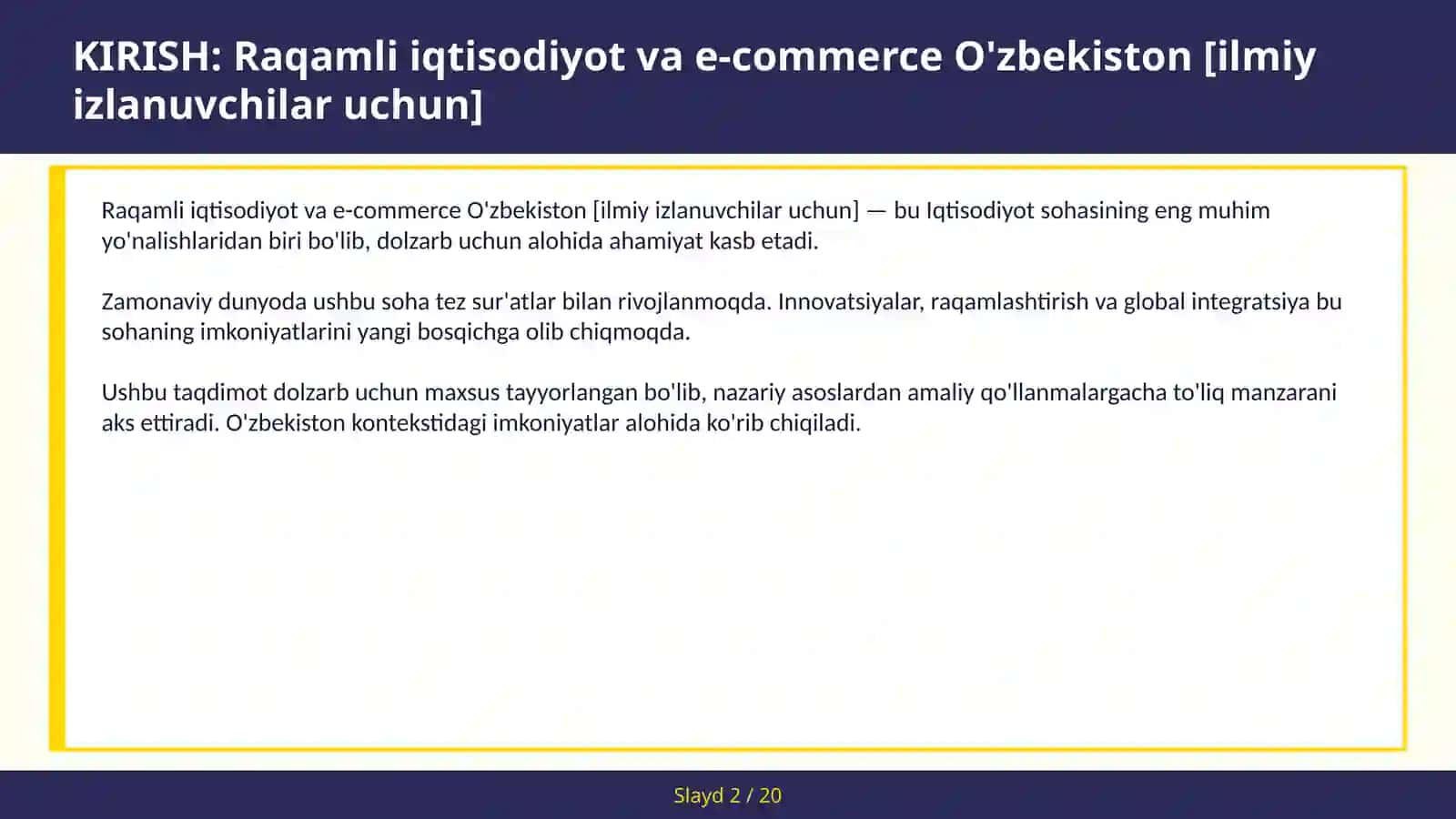 Raqamli iqtisodiyot va e-commerce O'zbekiston [ilmiy izlanuvchilar uchun] 2