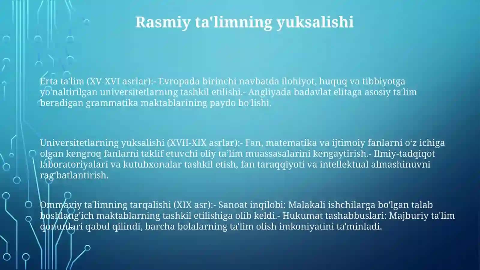 Erta ta'lim (XV-XVI asrlar) 2