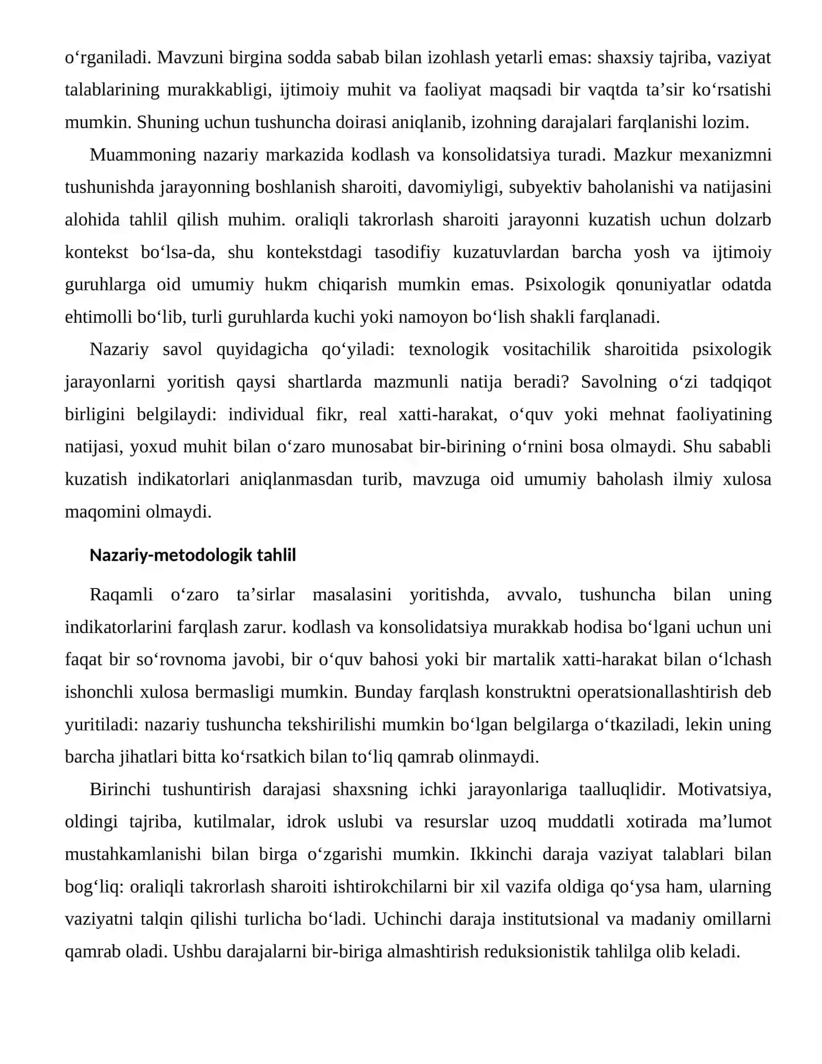 Uzoq muddatli xotirada ma’lumot mustahkamlanishi — raqamli muhitdagi xususiyatlari 2