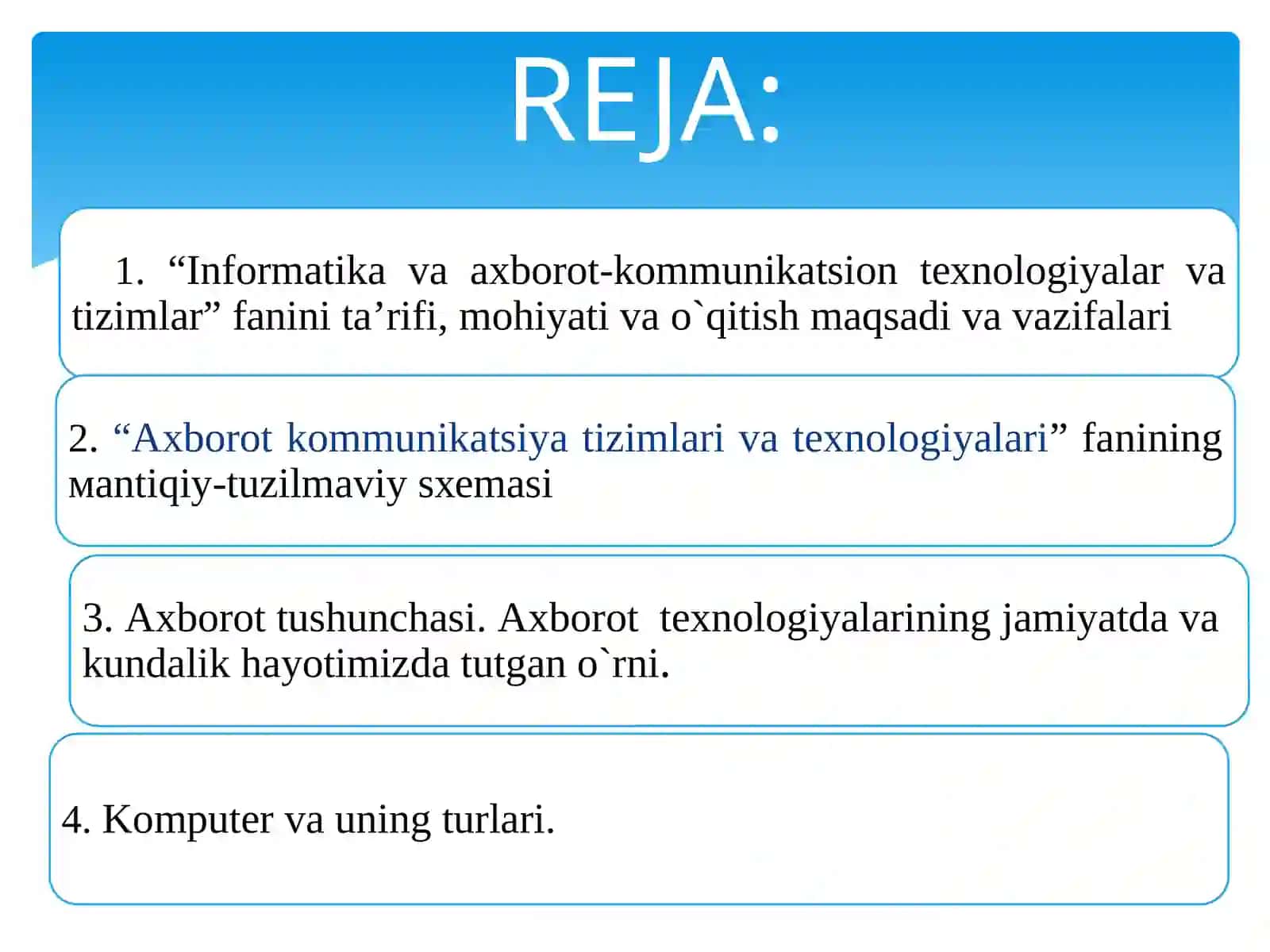 Axborot-kommunikatsiya texnologiyalari va tizimlari faniga kirish 2