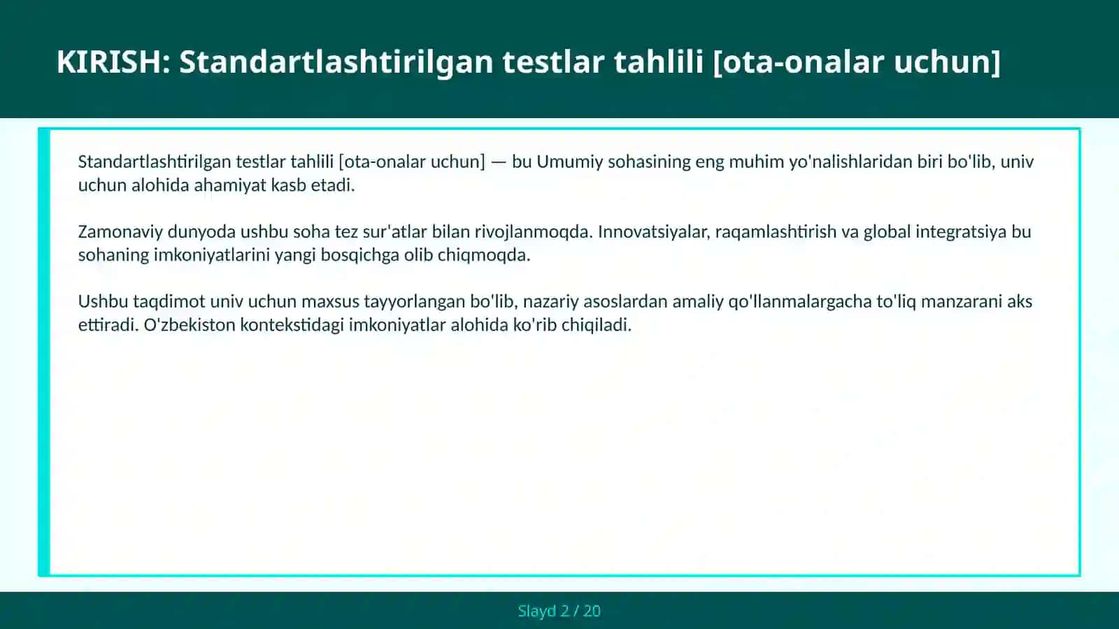 Standartlashtirilgan testlar tahlili [ota-onalar uchun] 2