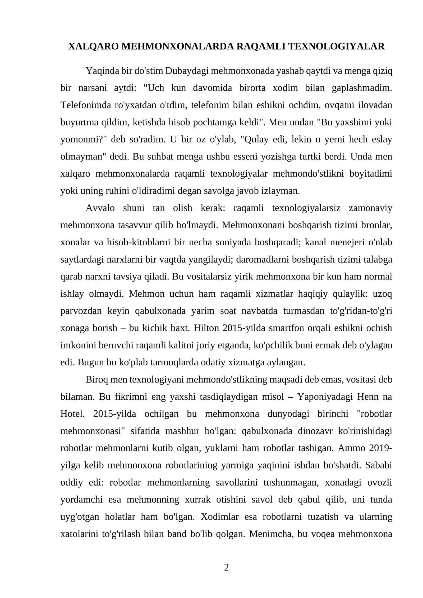 Xalqaro mehmonxonalarda raqamli texnologiyalar 2
