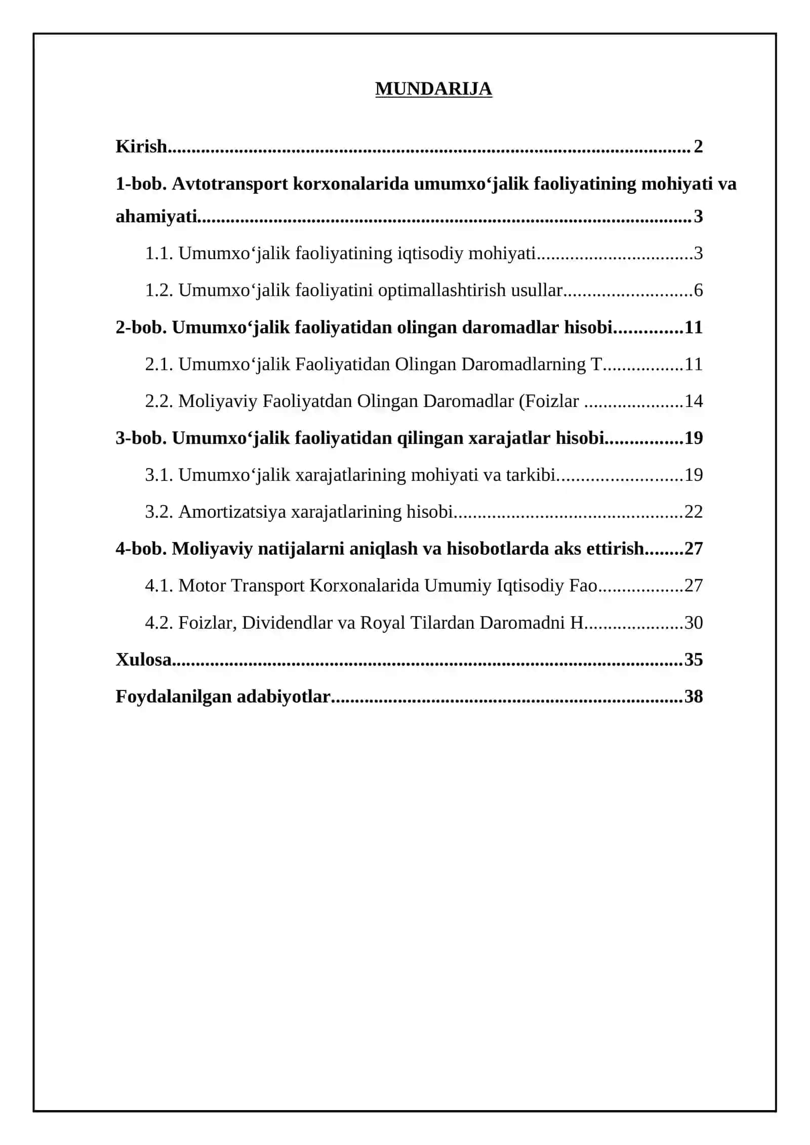 Avtotransport korxonalarida umumxoʻjalik faoliyatidan olingan moliyaviy natijalarning xisobi 2
