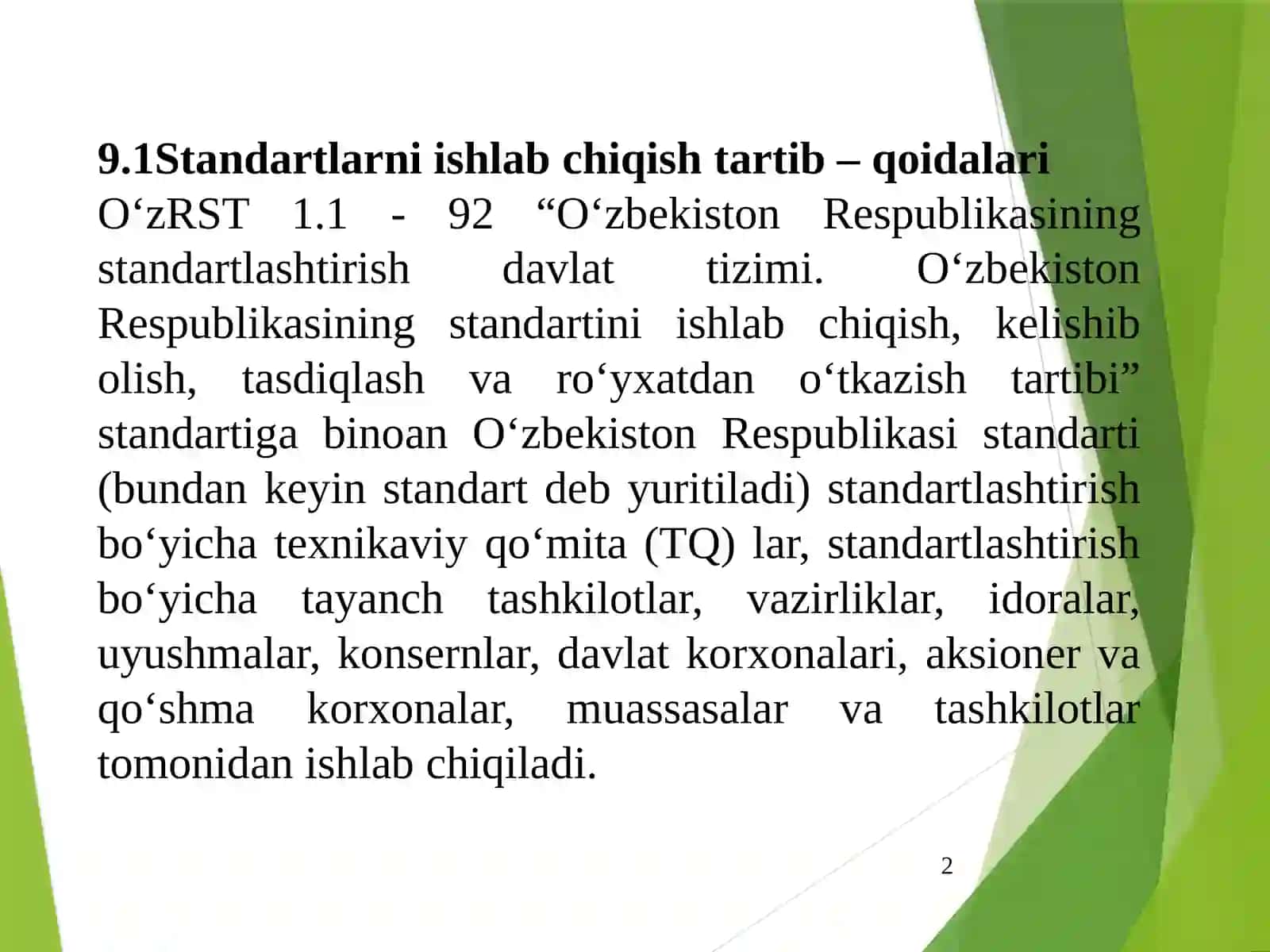 Standartlarni ishlab chiqish tartib-qoidalari 2
