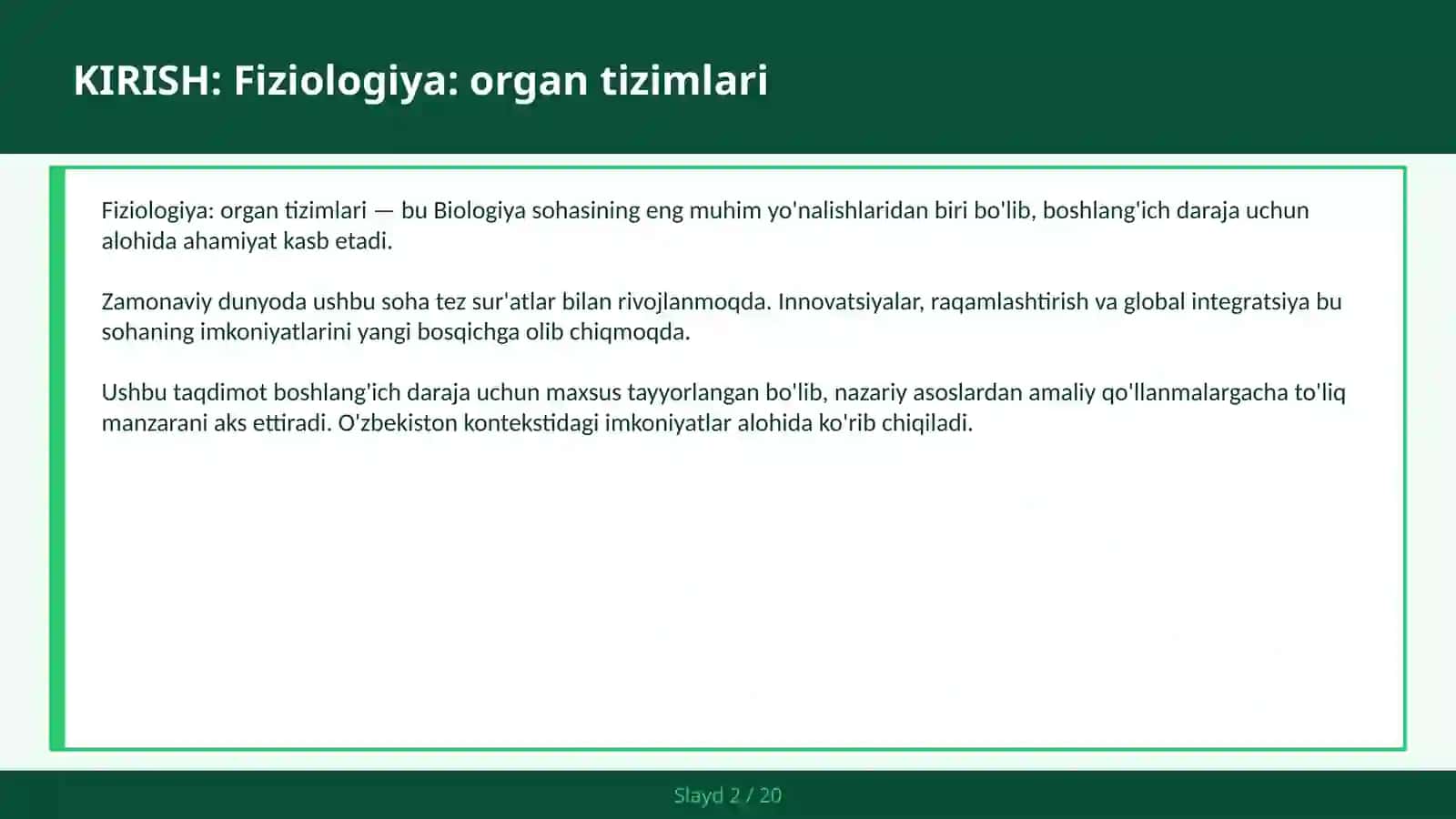 Fiziologiya: Organ Tizimlari 2