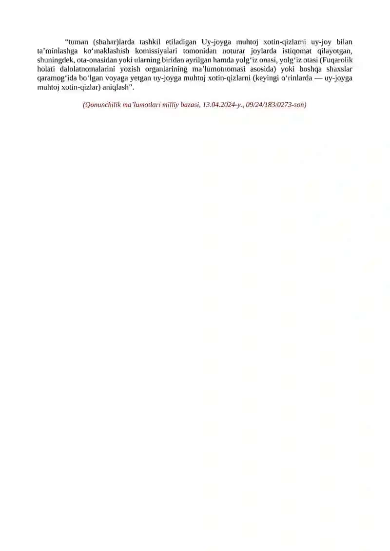 OILALARNI MUSTAHKAMLASH VA XOTIN-QIZLARNING FAOLLIGINI OSHIRISH BO‘YICHA QO‘SHIMCHA CHORA-TADBIRLAR BELGILANGANLIGI MUNOSABATI BILAN O‘ZBEKISTON RESPUBLIKASI HUKUMATINING AYRIM QARORLARIGA O‘ZGARTIRISH VA QO‘SHIMCHALAR KIRITISH TO‘G‘RISIDA 2