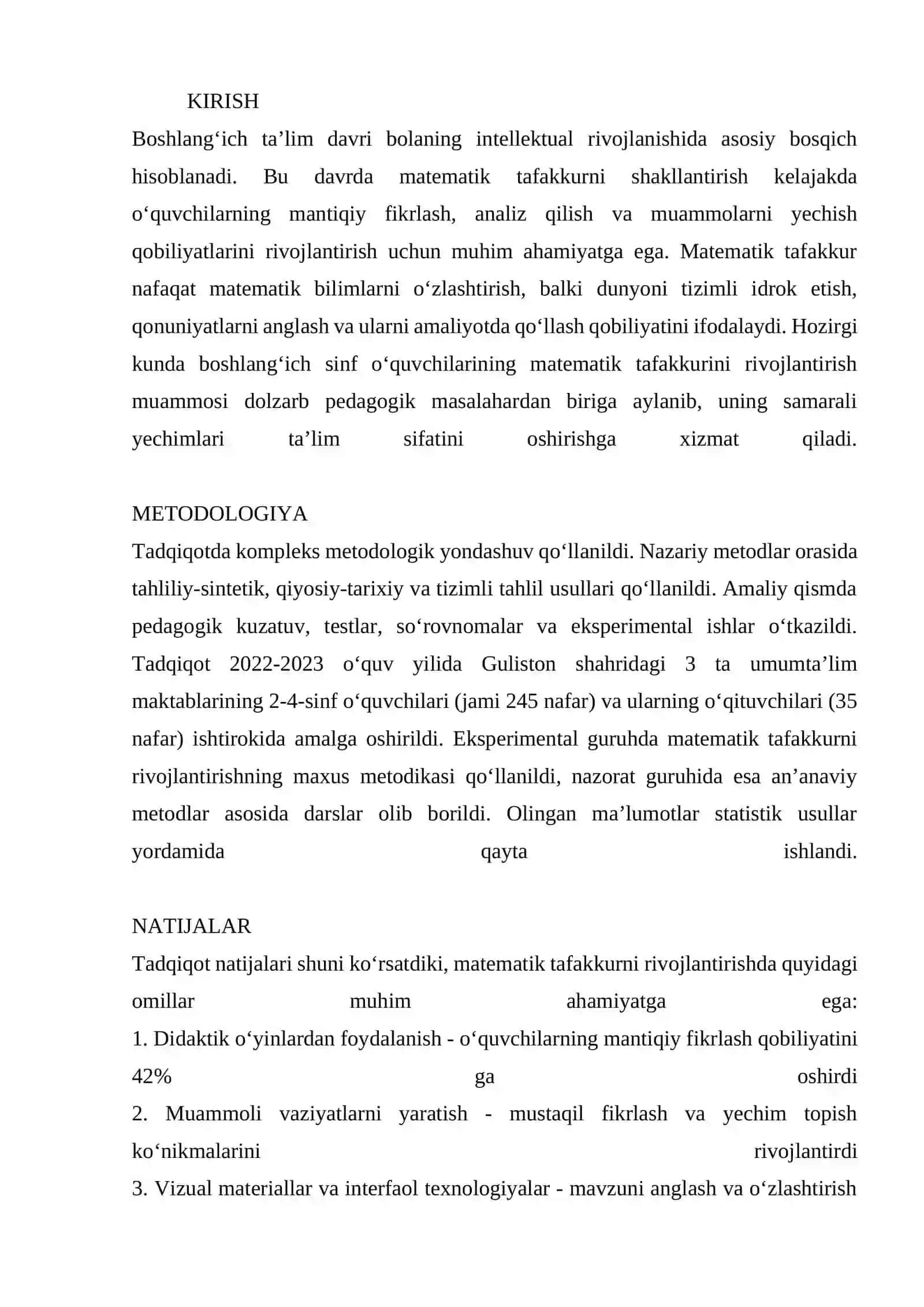 BOSHLANG‘ICH SINF O‘QUVCHILARINING MATEMATIK TAFAKKURINI RIVOJLANTIRISH OMILLARI 2