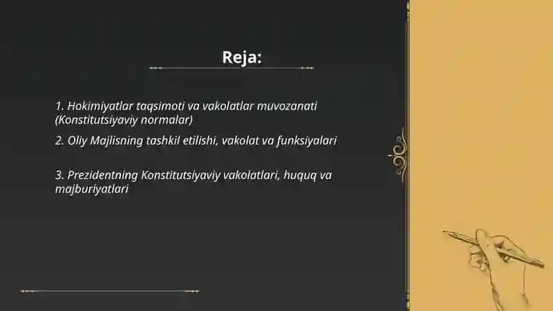 Oʻzbekiston kanututsiyasida davlat hokimiyatini amalga oshirishga doir normalar 2