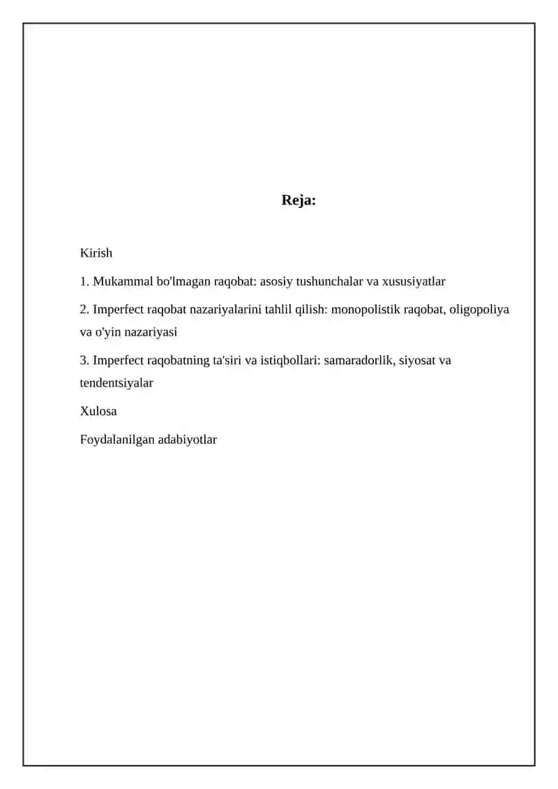 nomukammal raqobat bozori nazariyalari 2