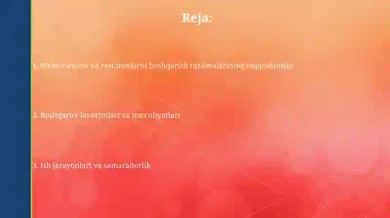 Mehmonxona va restoranlarning boshqaruv strukturasini farqi 2
