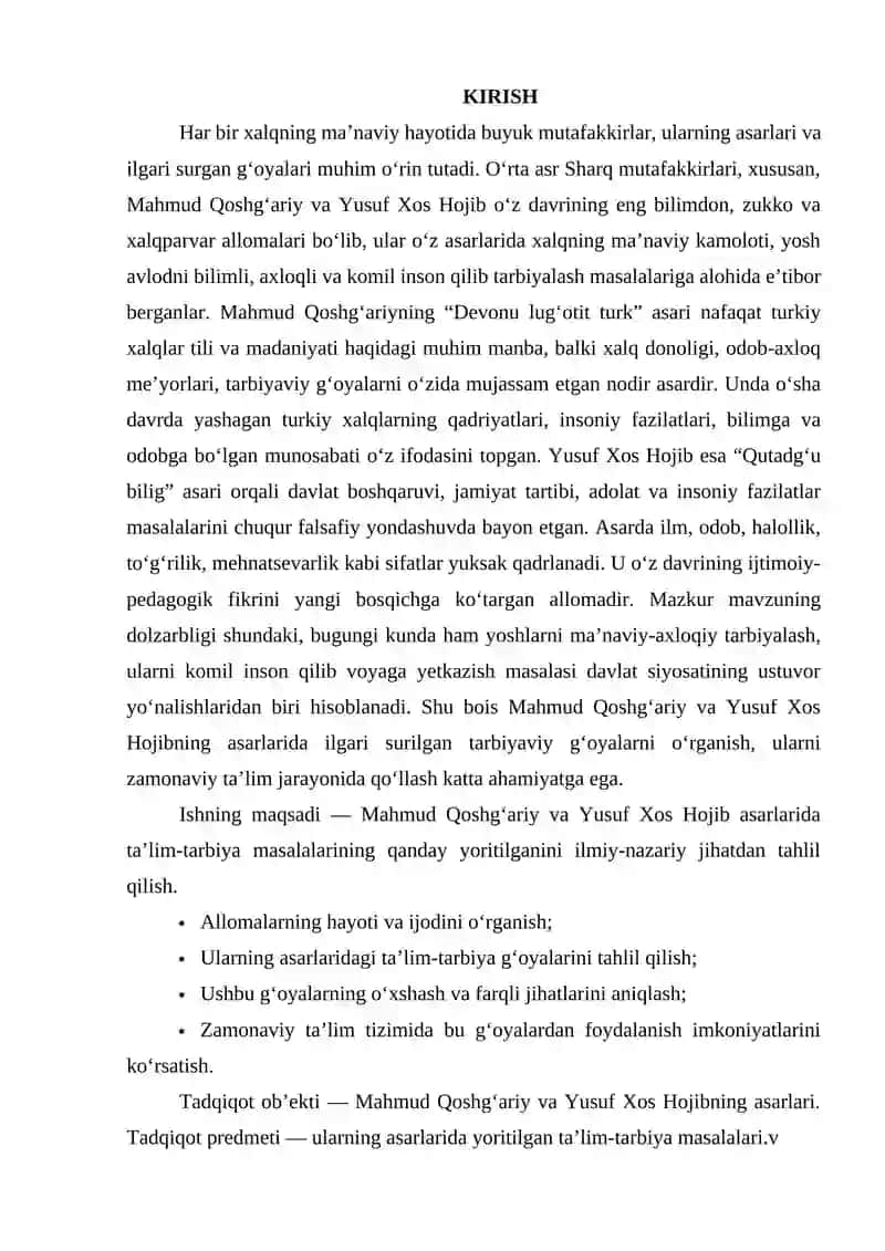 Mahmud Qoshgʻariy, Yusuf Xos Xojib asarlarida ta'lim-tarbiya masalalarining yoritilishi 2