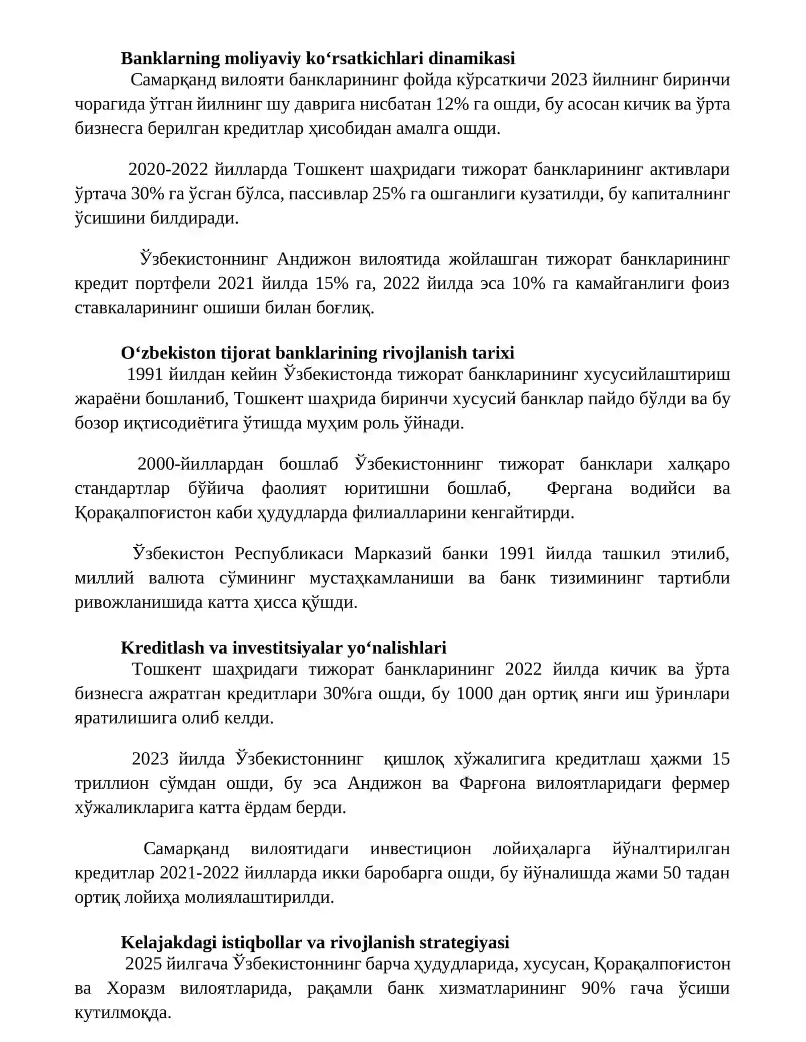 O'zbekistonda tijorat banklarining transformatsiyasini rivojlantirish 2