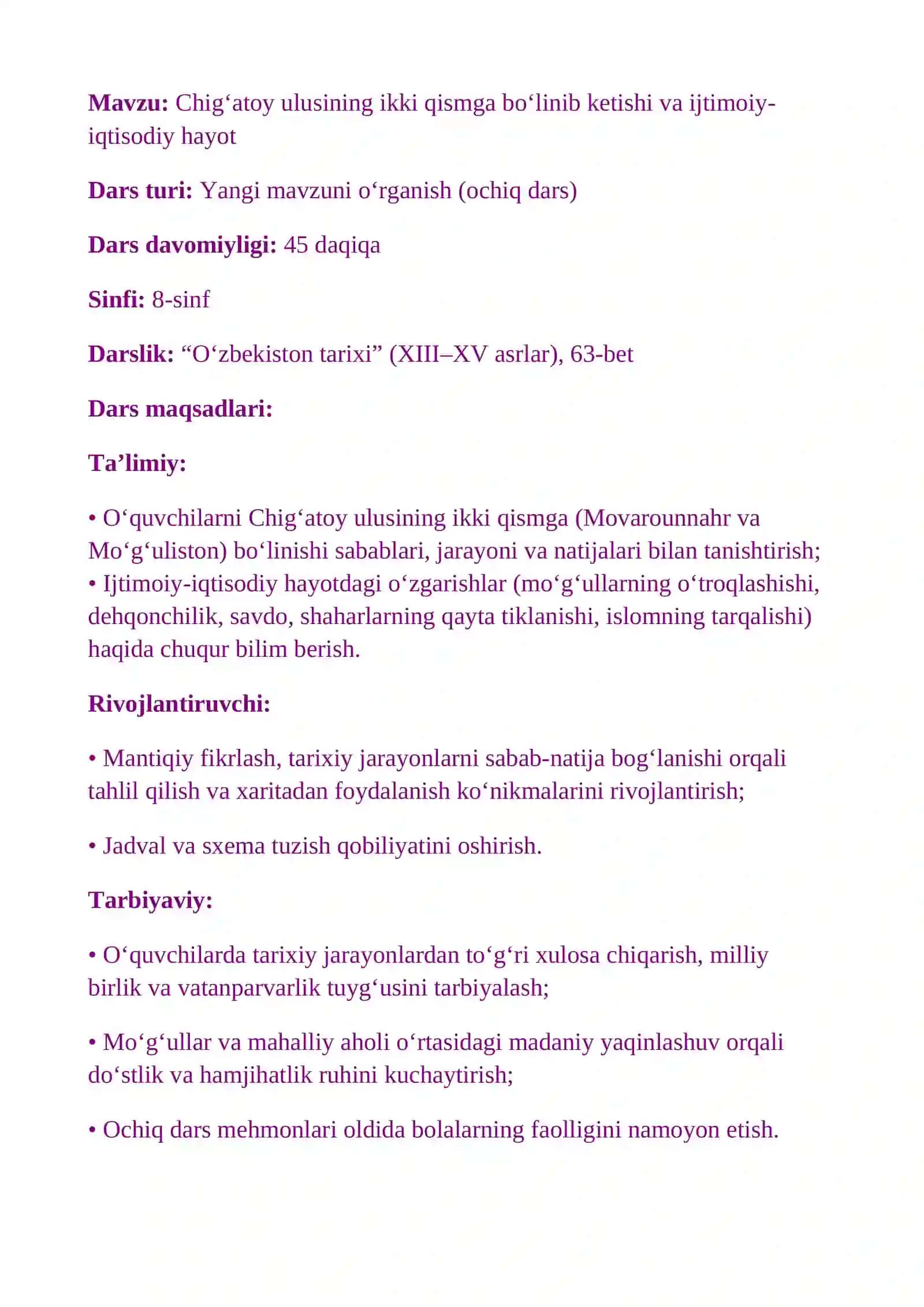 Chig‘atoy ulusining ikki qismga bo‘linib ketishi va ijtimoiy-iqtisodiy hayot 2
