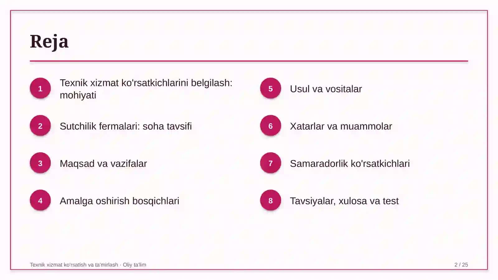 sutchilik fermalarida texnik xizmat ko'rsatish ko'rsatkichlarini belgilash 6111 2