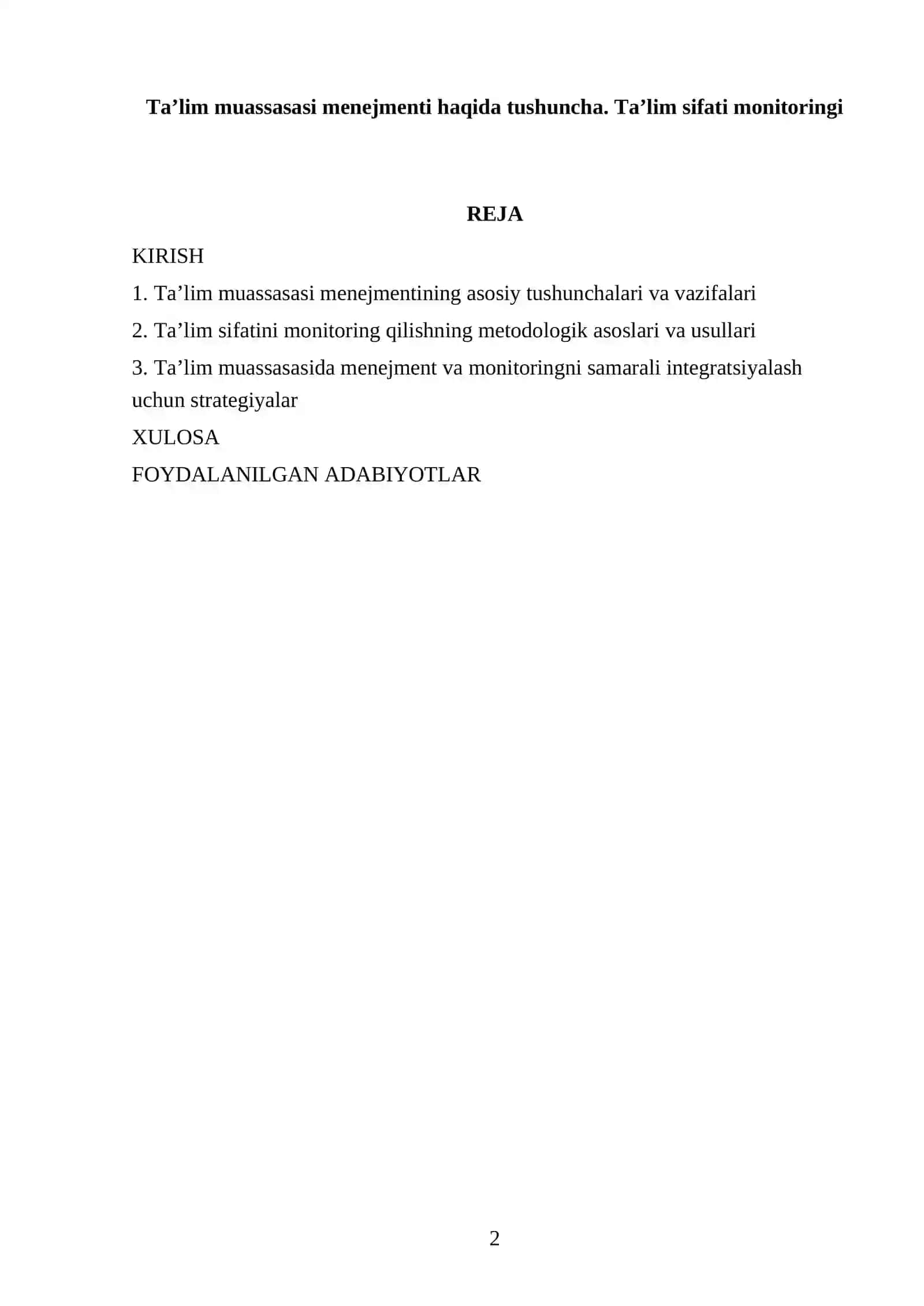Taʼlim muassasasi menejmenti va taʼlim sifati monitoringi 2