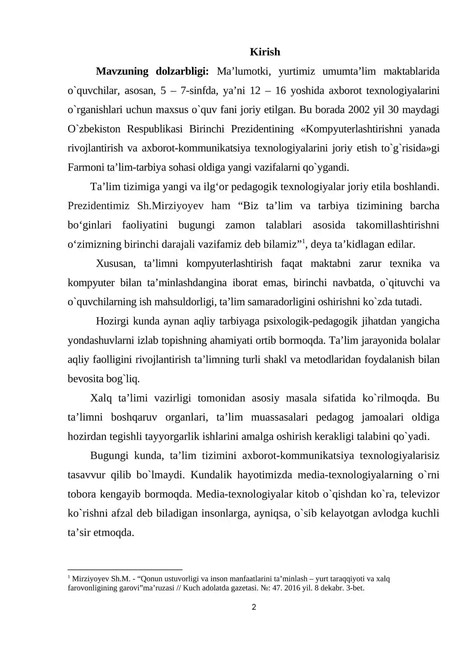 Boshlang`ich ta`limo`qituvchi pedagogik faoliyatida kompyuter texnologiyasining o`rni 2