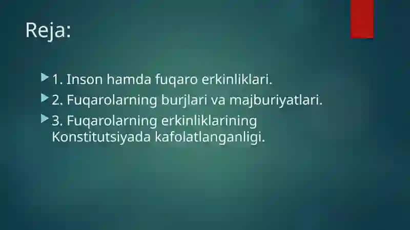Inson hamda fuqarolarning huquq va erkinlarini kafolatlash 2