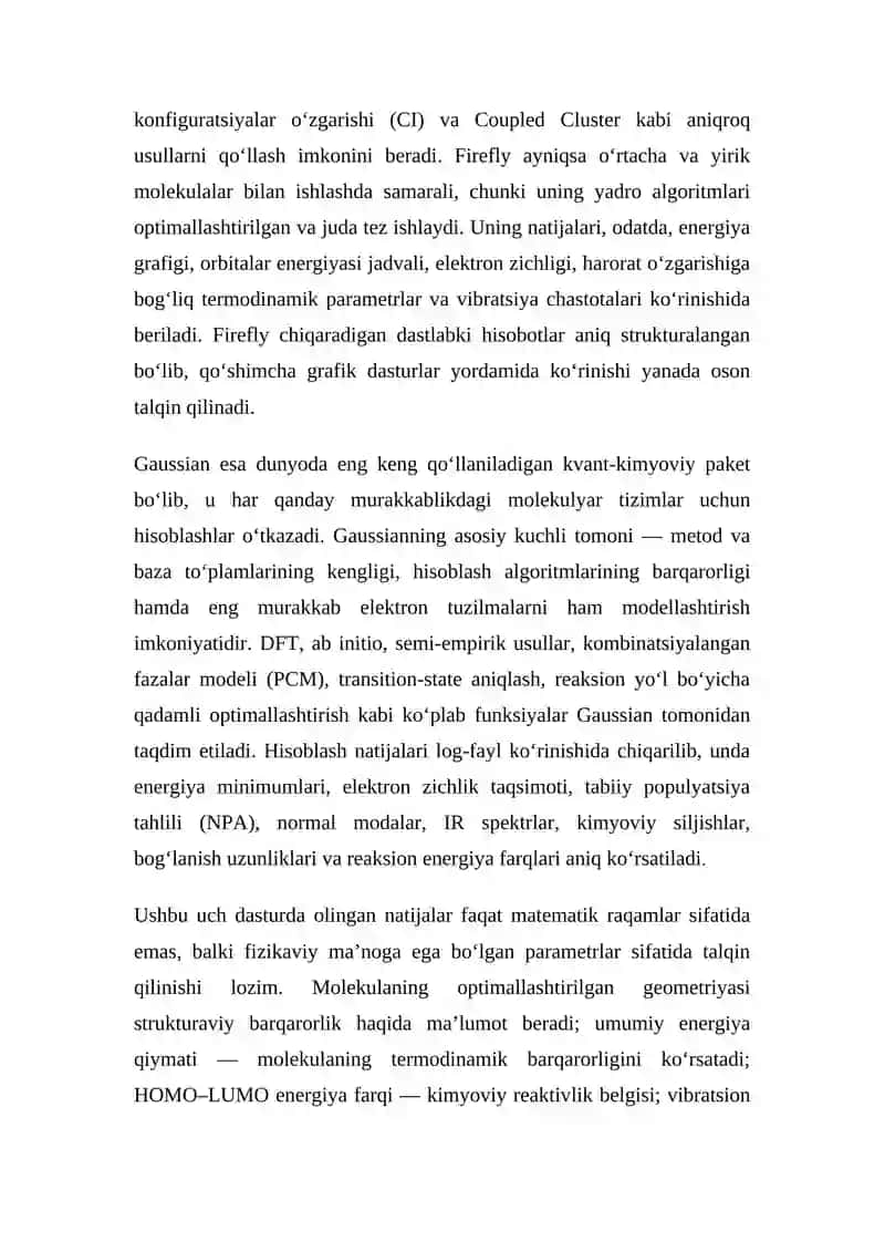 ORCA, Firefly va Gaussian dasturlarida hisoblashlar 2