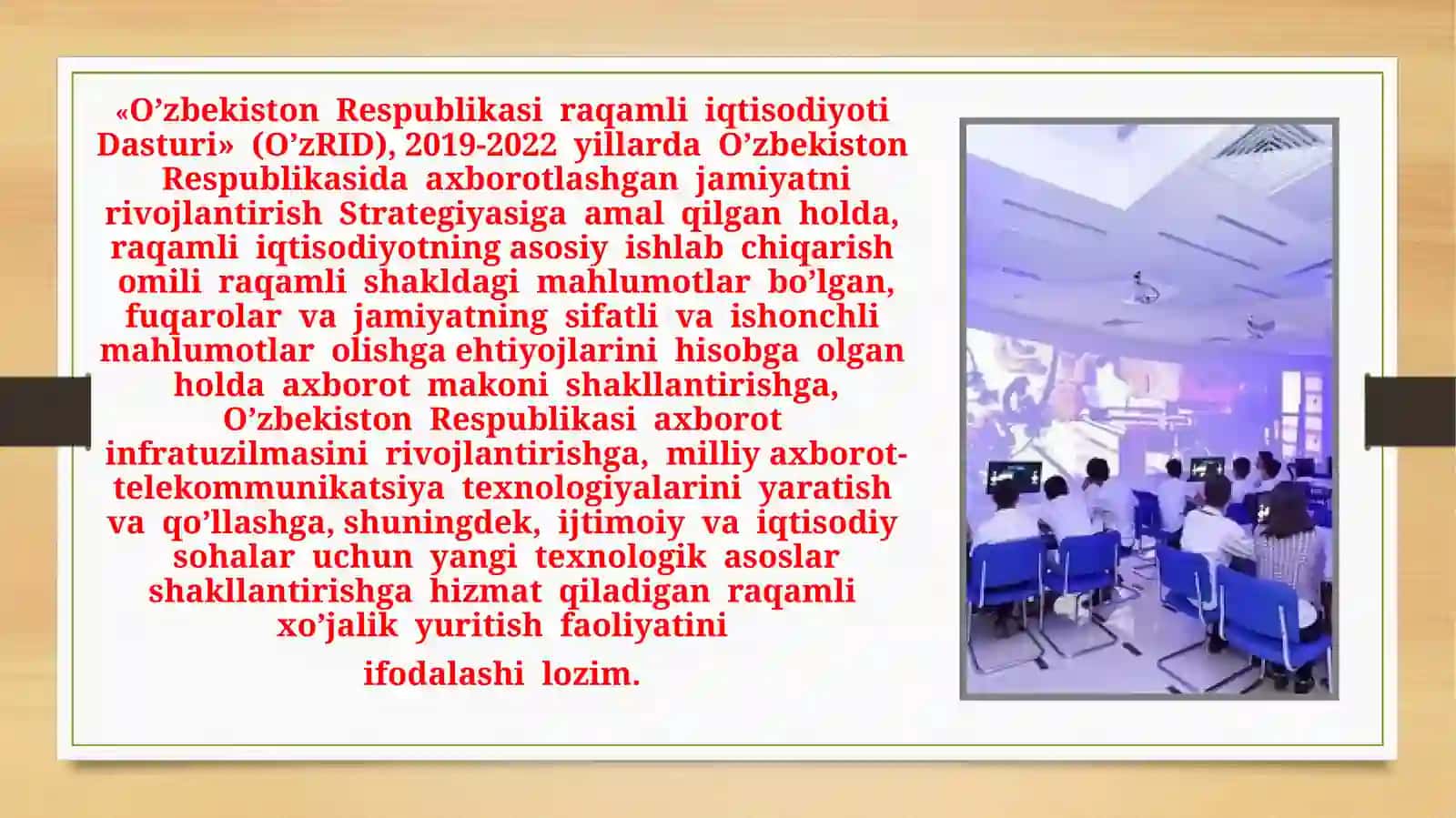 O’zbekiston Respublikasi raqamli iqtisodiyoti Dasturi (O’zRID) 2