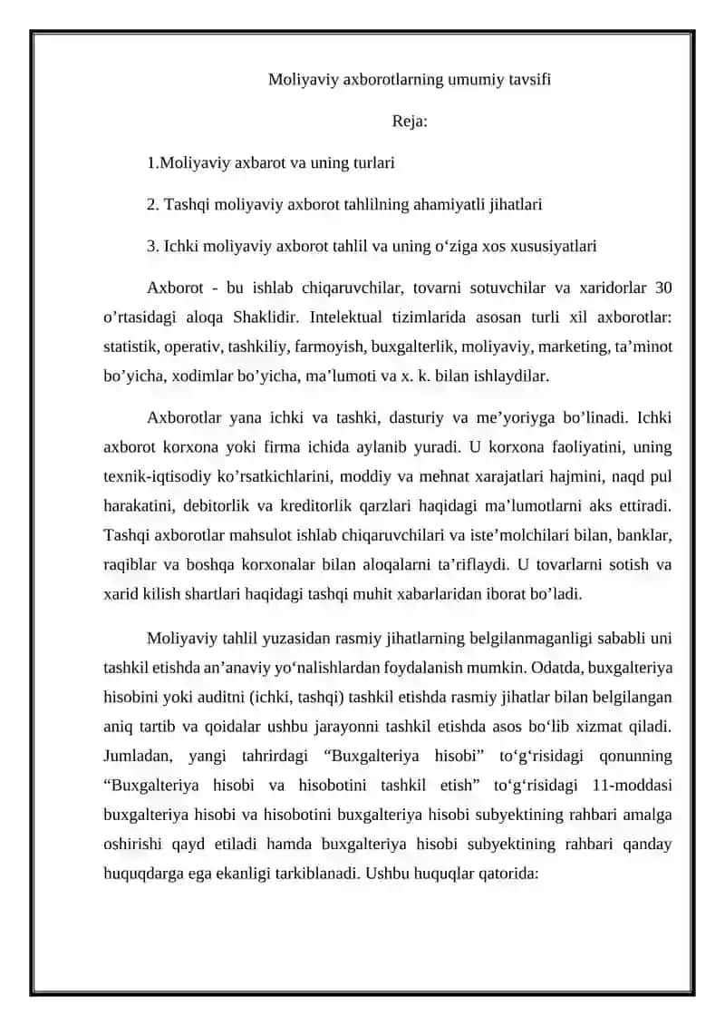 Moliyaviy Axbarotlarning Umumiy Tavsifi 2