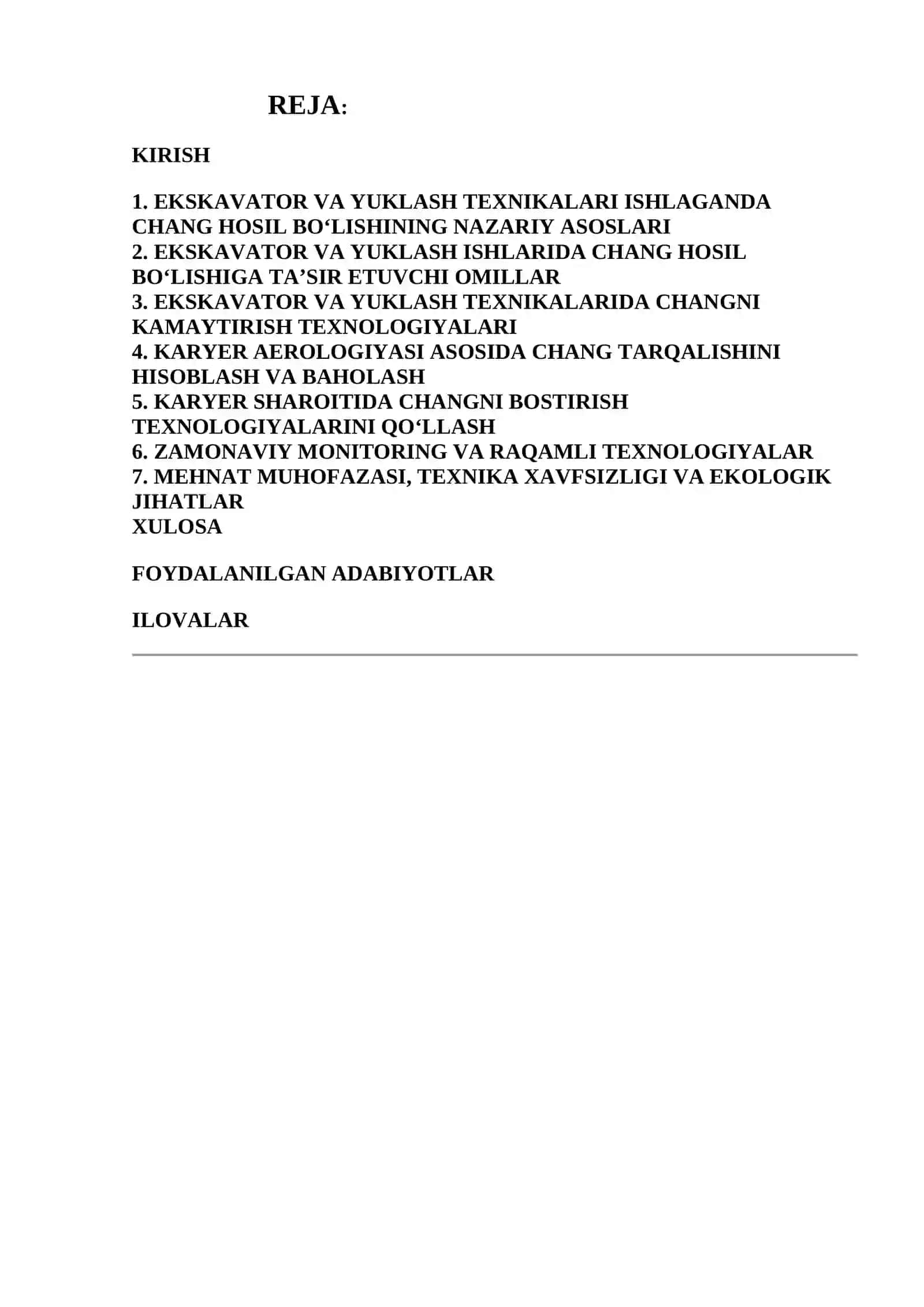 EKSKAVATOR VA YUKLASH TEXNIKALARI ISHLAGANDA CHANG KO‘TARILISHINI BARTARAF ETISH TEXNOLOGIYALARI 2