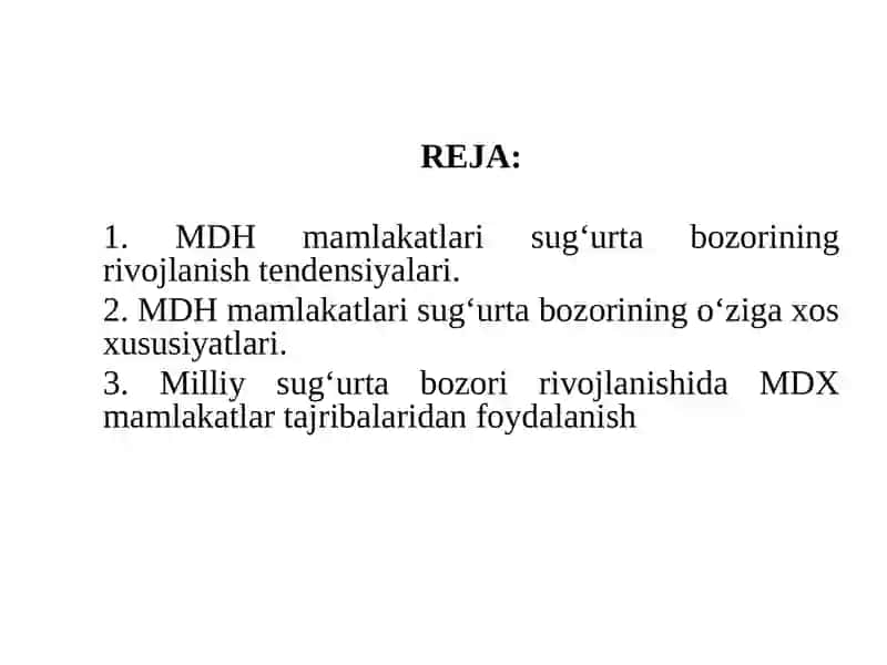 MDH mamlakatlari sug‘urta bozorining rivojlanish tendensiyalari 2