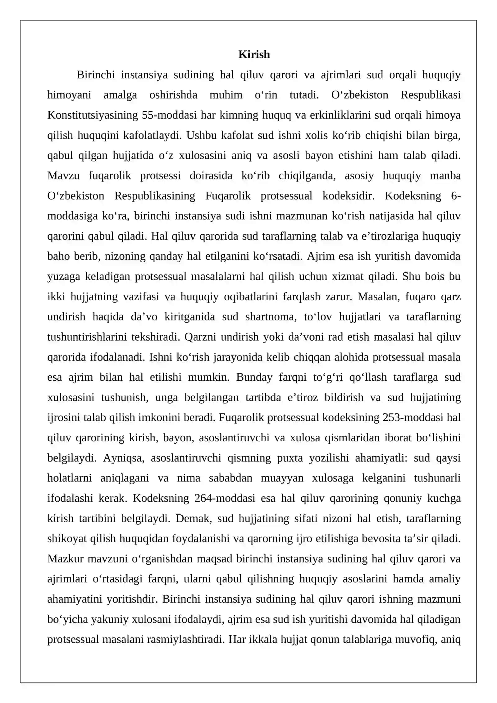Birinchi instansiya sudining hal qiluv qarori va ajrimlari 2