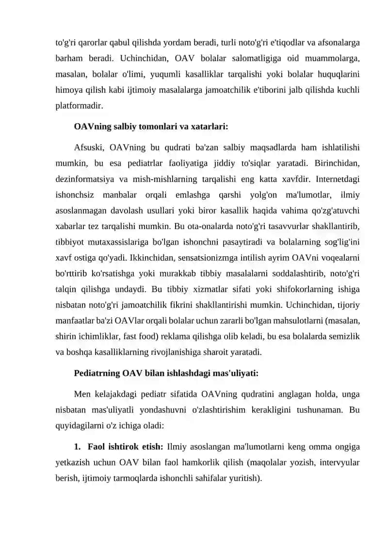 Pediatr va Ommaviy Axborot Vositalari 2