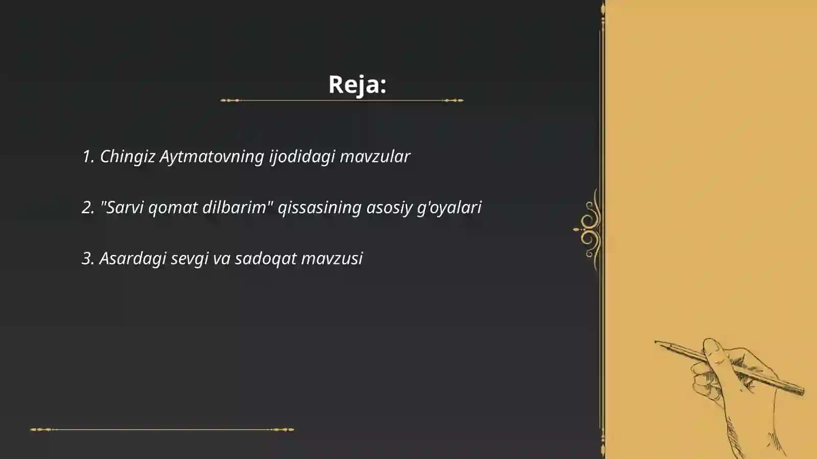 Chingiz Aytmatovning "Sarvi qomat dilbarim "qissasi haqida 2