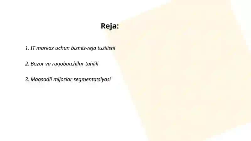 IT markaz uchun biznes-reja tuzilishi 2