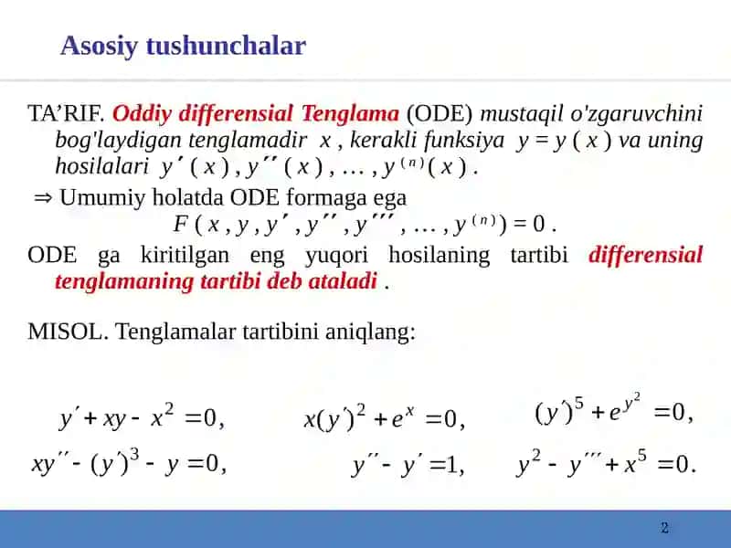 Oddiy differensial Tenglama(ODE) 2