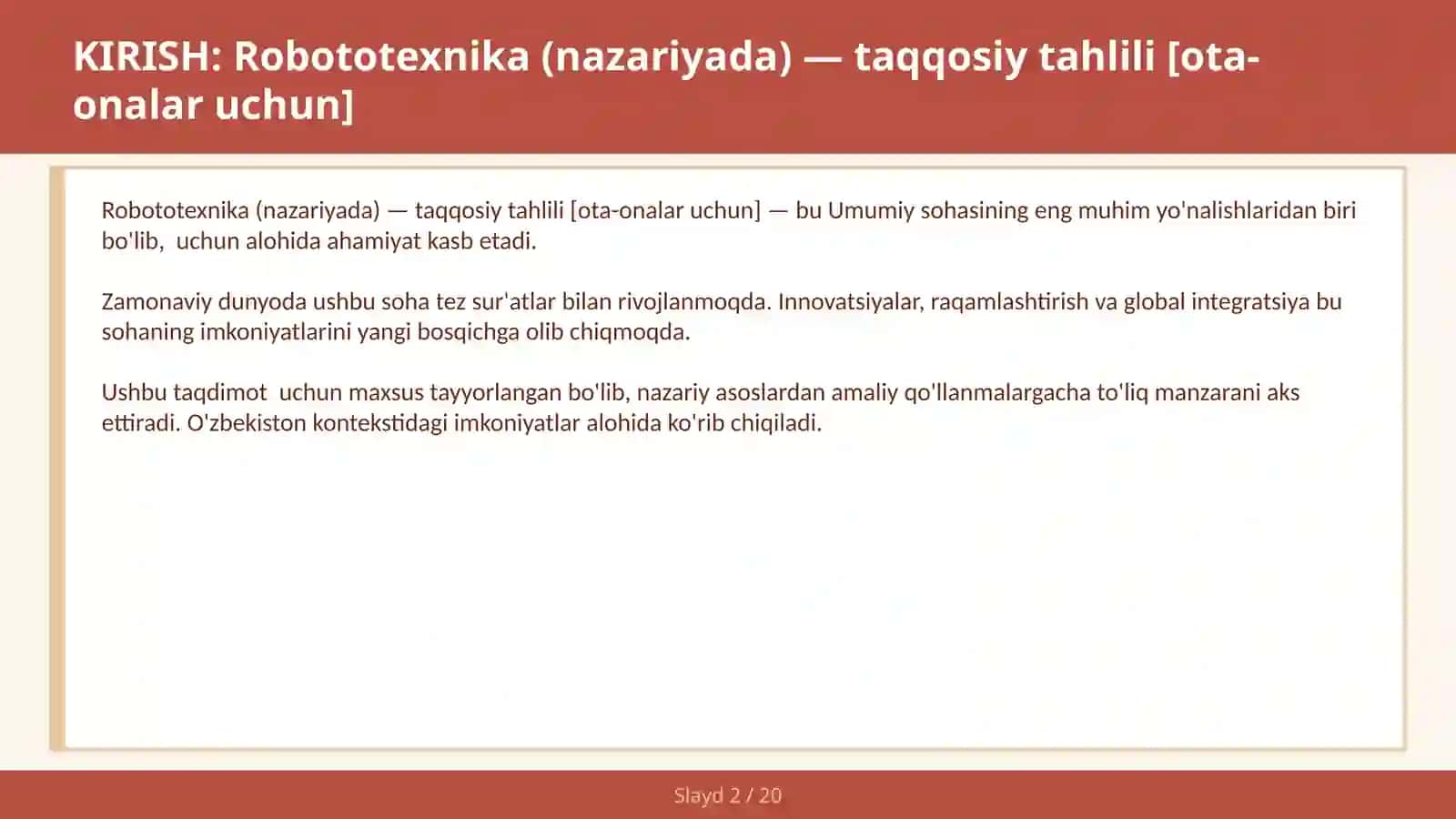 Robototexnika (nazariyada) — taqqosiy tahlili [ota-onalar uchun] 2