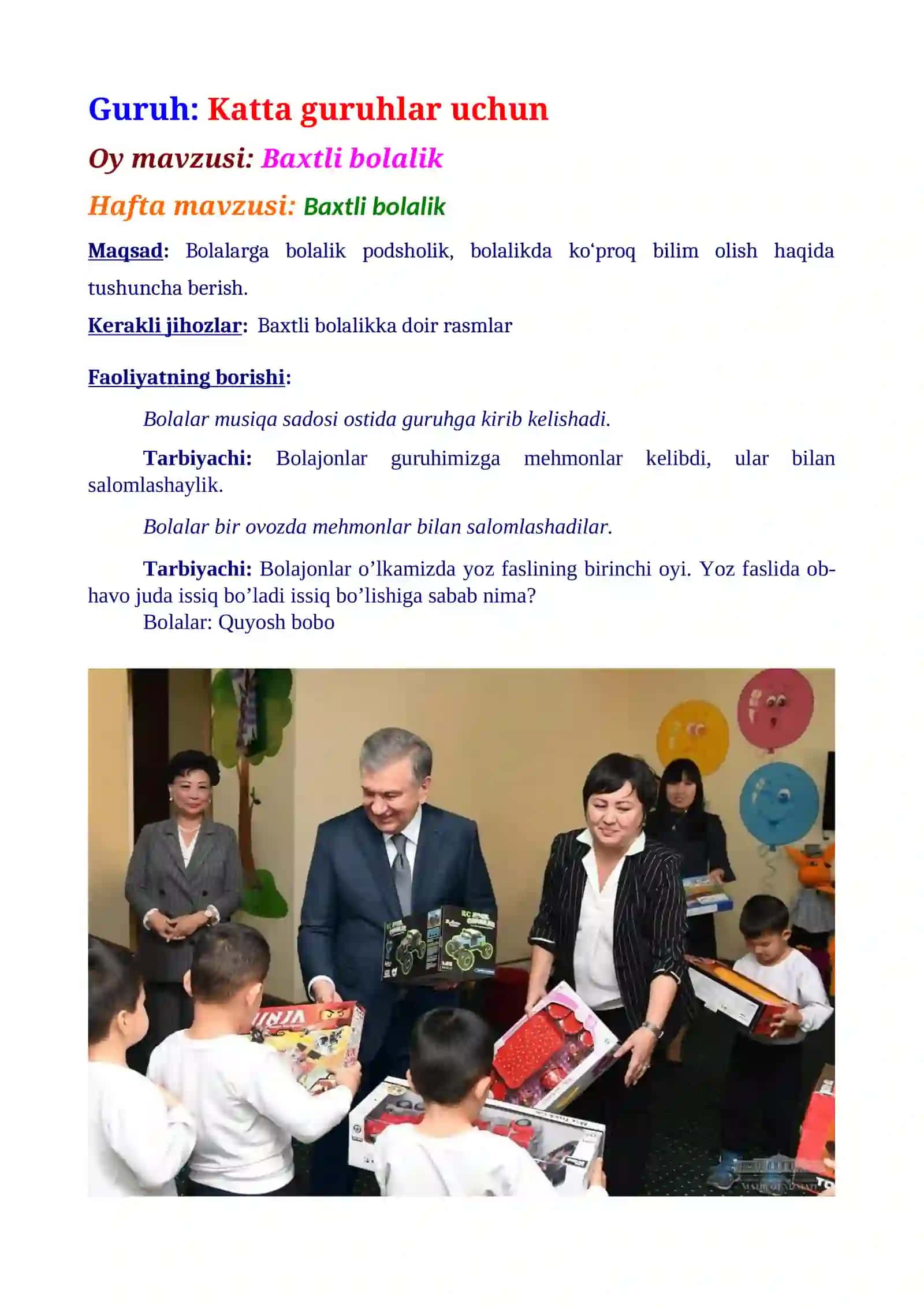 Baxtli bolalik KATTA GURUH BOLALARI UCHUN MASHG’ULOT ISHLANMA  YOZ DAVRI UCHIN 2