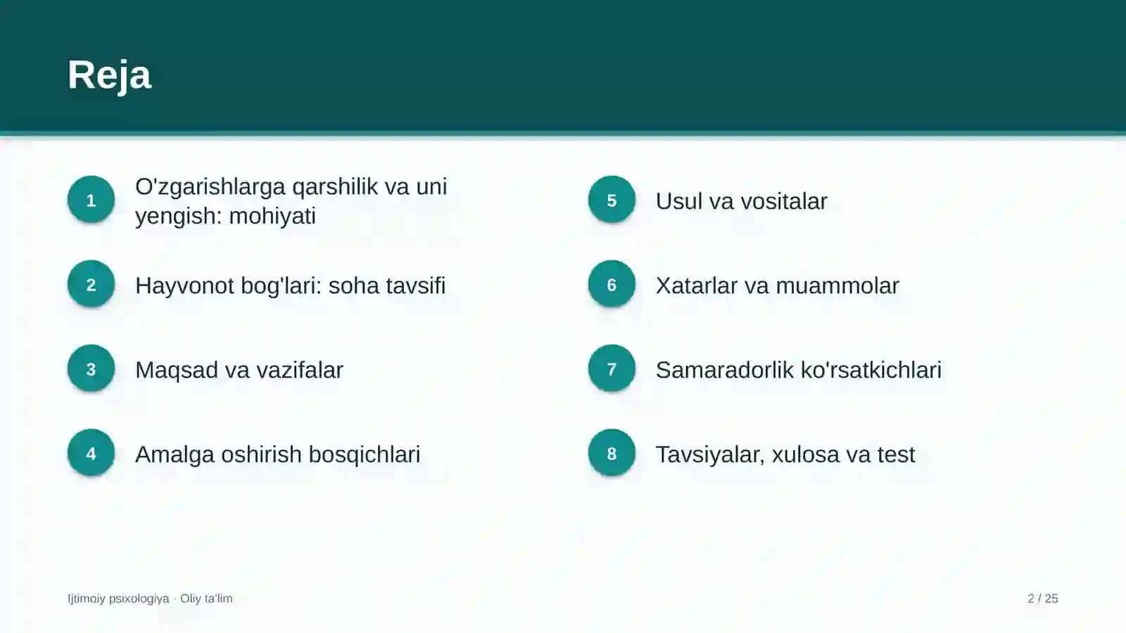 Hayvonot bog'larida o'zgarishlarga qarshilik va uni yengish 2