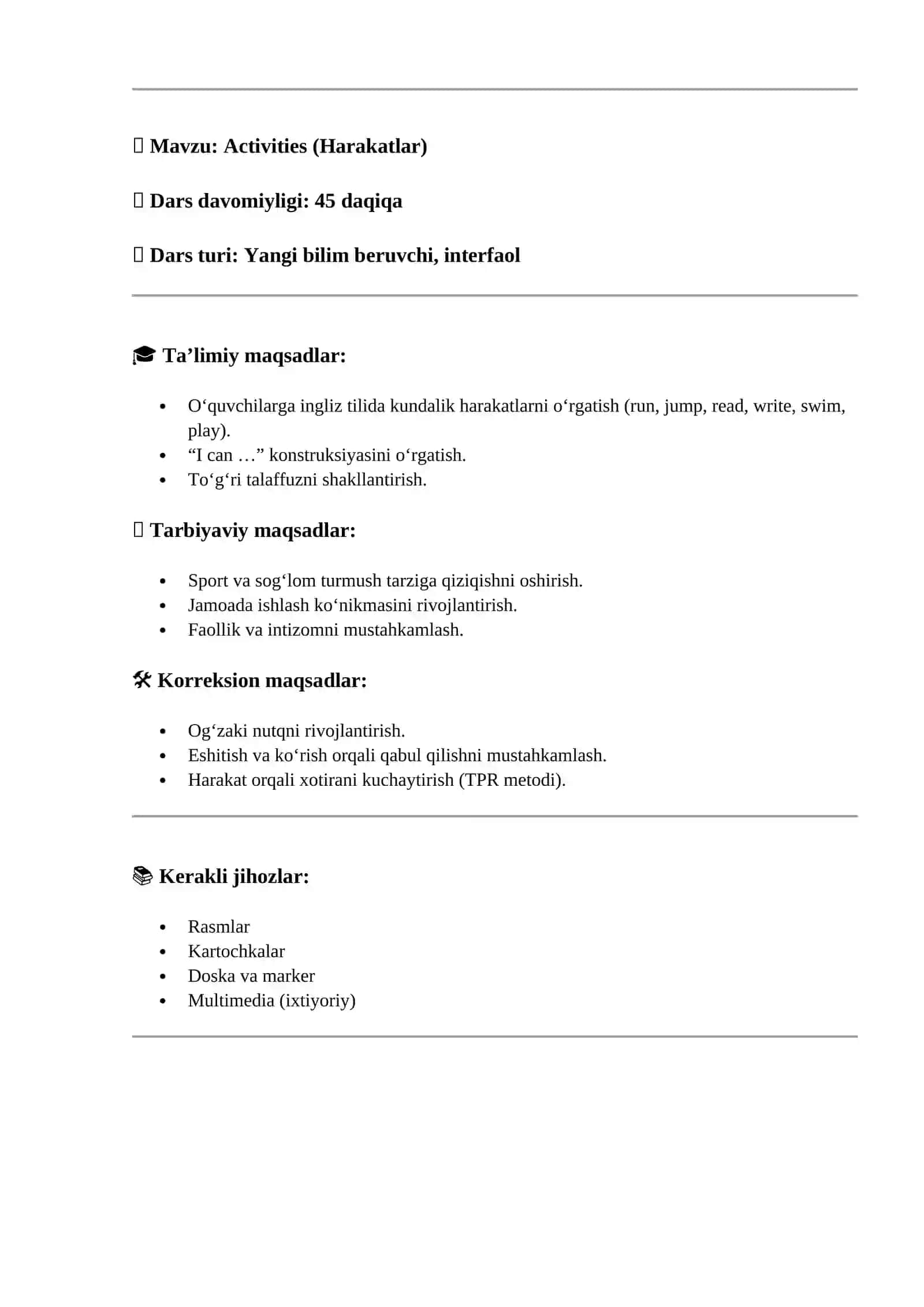 Activities (Harakatlar) 2