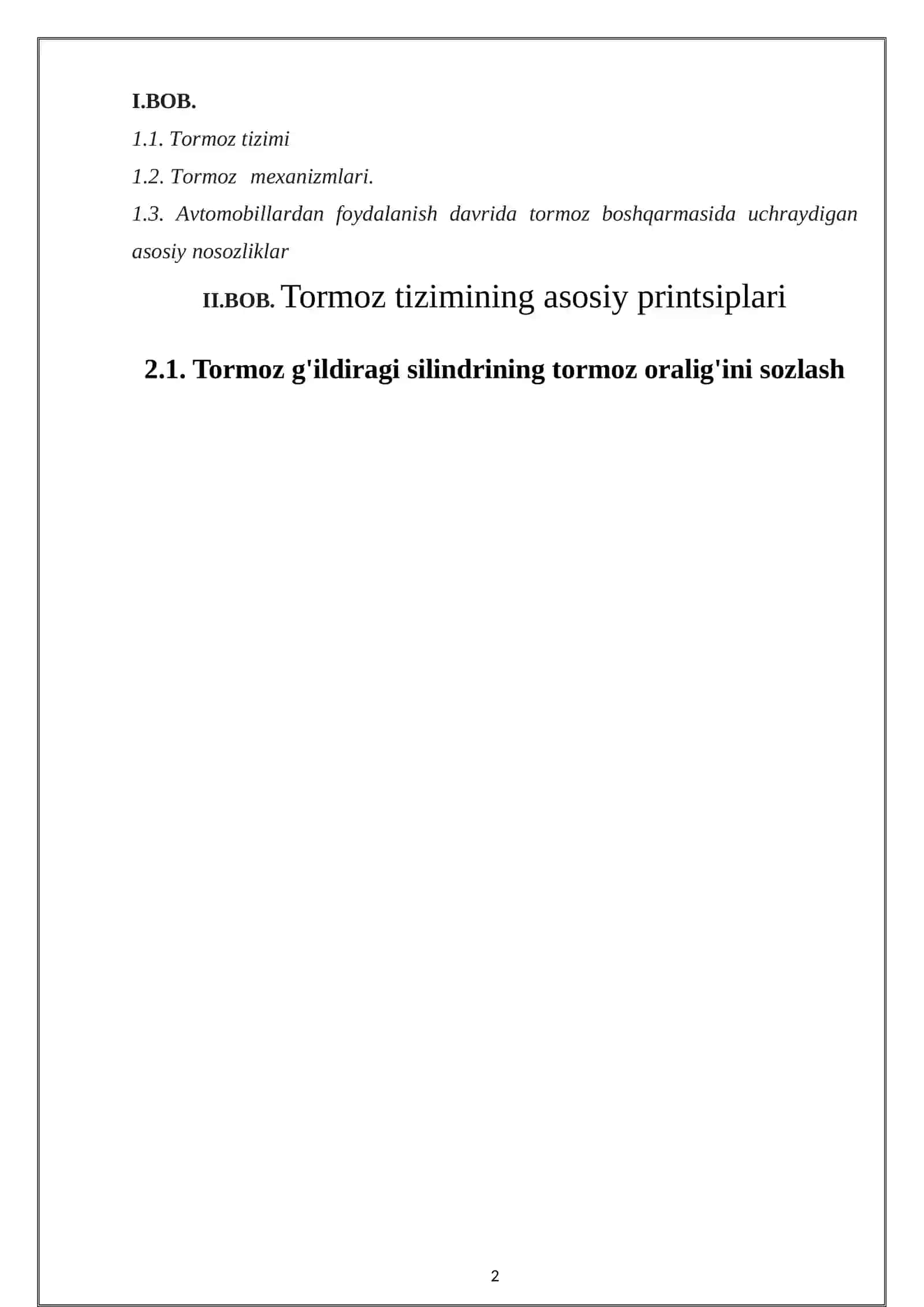 ZAMONAVIY AVTOMOBILLARNING ISHCHI TORMOZ TIZMI 2