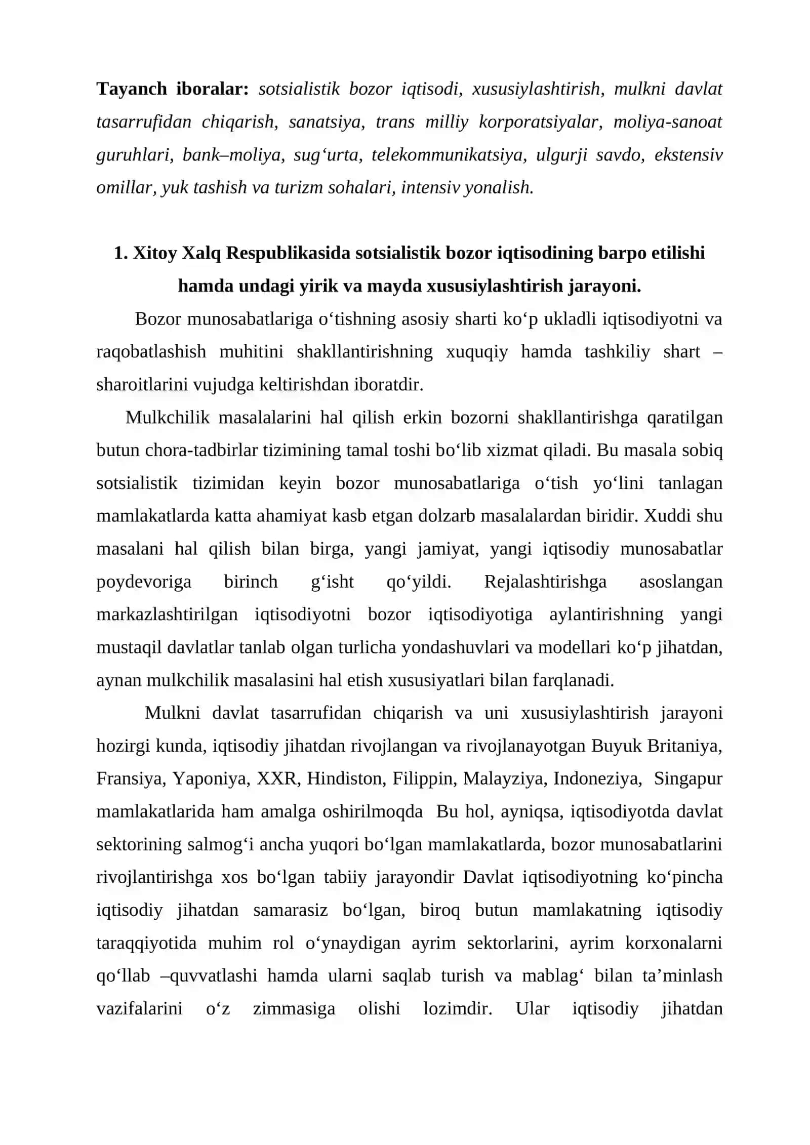 Xitoyda sotsialistik bozor iqtisodi va xususiylashtirish jarayonining asosiy yonalishlari 2