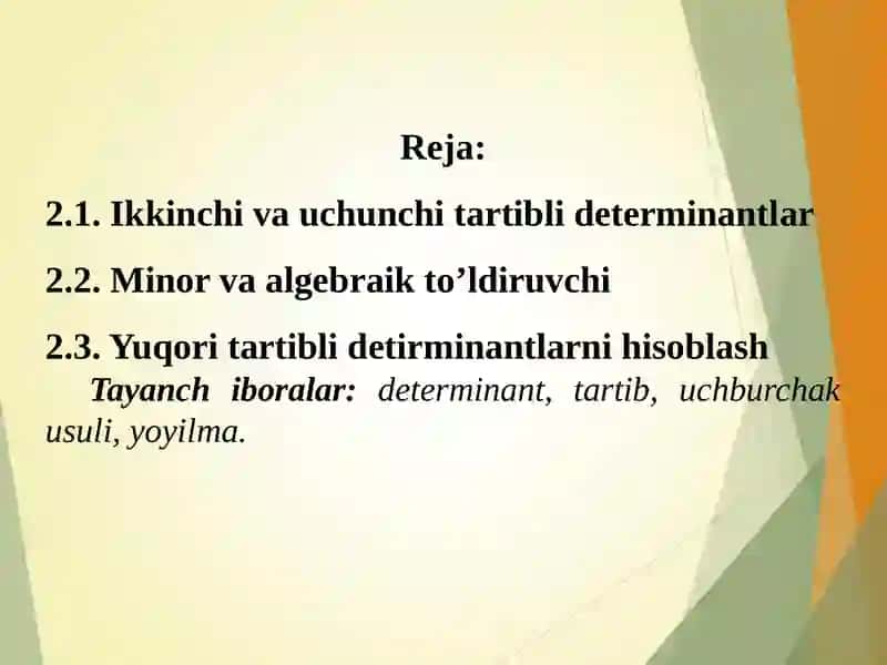 DETERMINANTLAR NAZARIYASI. 2