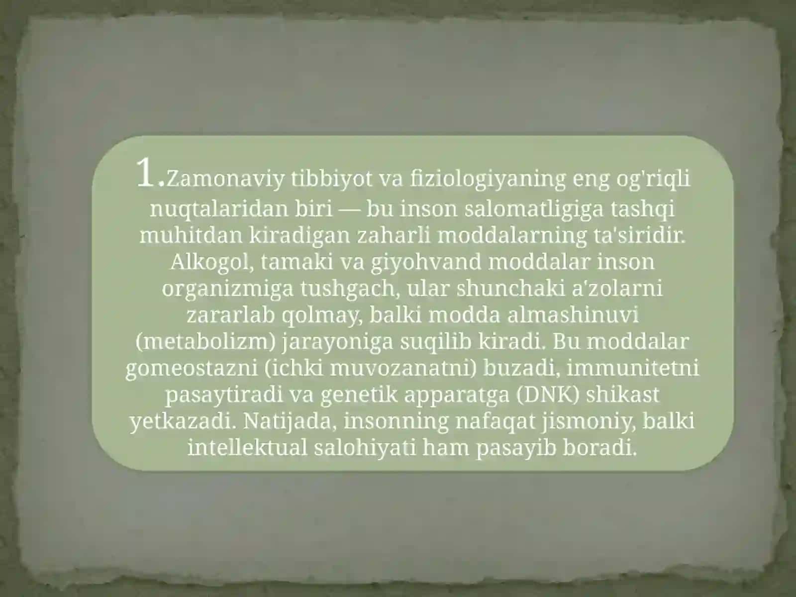 Alkogol, tamaki va boshqa zaharli moddalarning inson organizmiga salbiy ta’siri hamda fiziologik oqibatlari 2