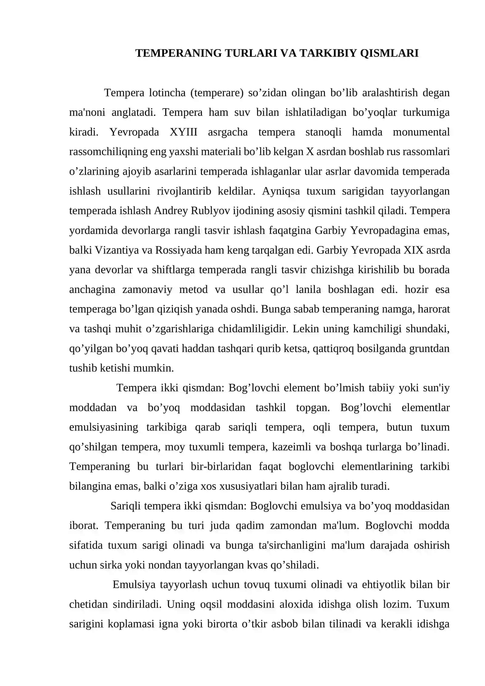 Tempera bo’yoqlari va ular bilan ishlash 2