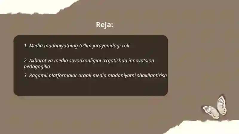 Media madaniyat va innovatsion pedagogika 5 ta slayddan iborat taqdimot tayyorlash 2