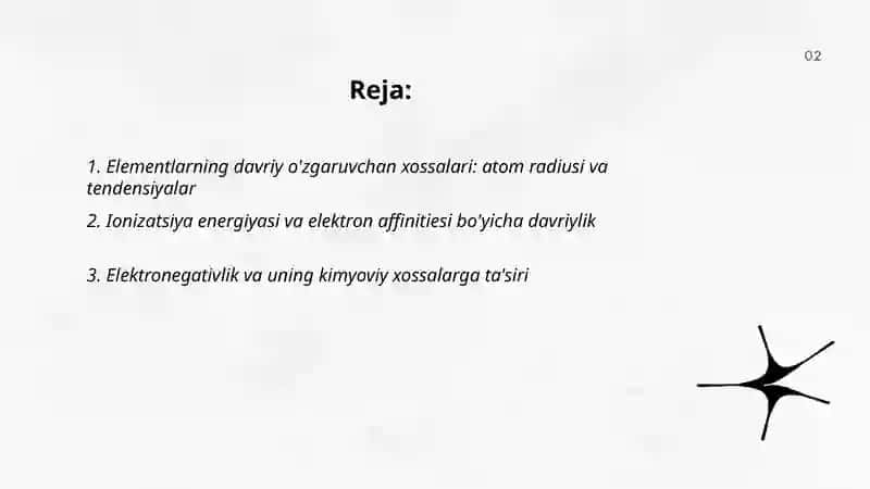 Elementlarning davriy o'zgaruvchan xossalari 2