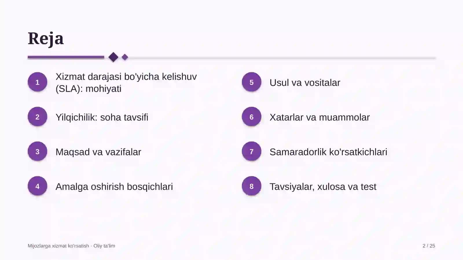 Yilqichilikda xizmat darajasi bo'yicha kelishuv tuzish 2